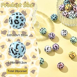 28色プリント不透明アクリルビーズ7個  ヒョウ柄のラウンド  ミックスカラー  15.5mm  穴：2mm  4個/カラー&nbsp;OACR-FS0002-46