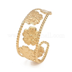 女性用304ステンレススチールカフバングル  ゴールド  花  1-1/8インチ（2.9cm）  内径：2-1/2インチ（6.3cm）&nbsp;BJEW-D363-05A-G