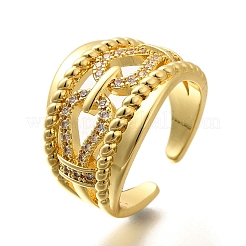 Rack Plating Brass Micro Pave Clear Cubic Zirconia Cuff Finger Rings for Women&nbsp;RJEW-M028-30G-03