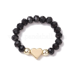 Glass & Brass Beaded Stretch Rings for Women&nbsp;RJEW-JR00858-01