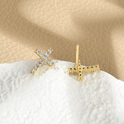 Brass Micro Pave Clear Cubic Zirconia Stud Earrings&nbsp;EJEW-R016-26G-18