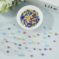 手作りミッレフィオーリガラスビーズ連売り  花  ミックスカラー  3.7~5.6x2.6mm  穴：1mm  約88~110個/連  15.75インチ（40cm）  1連売り/セット&nbsp;LAMP-LT0001-09A