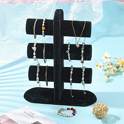 木製ベロアTバーブレスレット/バングルディスプレイスタンド  3層  ブラック  31x25.5x10cm&nbsp;BDIS-N018-01