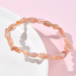 女性用天然サンストーンビーズストレッチブレスレット  ヌンゲット  ビーズ：6~12x6~8x4~7mm  内径：1.89~2.01インチ（4.8~5.1cm）&nbsp;BJEW-Z158-02C-02