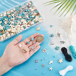 DIY Synthetic Turquoise & Cowrie Shell Bead Necklace/Bracelets Making Kits&nbsp;DIY-PH0023-73
