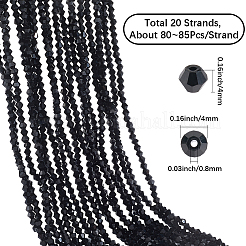 20連売り透明ガラスビーズ連売り  多面カット  双円錐形  ブラック  4x4mm  穴：0.8mm  約80~85個/連  30~32cm&nbsp;EGLA-PA0001-47E