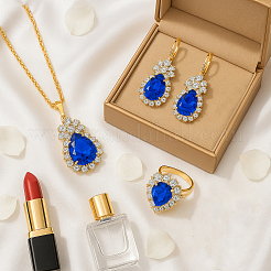 2色のラインストーンティアドロップフレンチフックピアス＆ペンダントネックレス＆リング  女性用合金と鉄のジュエリーセット  ライトゴールド  ミックスカラー  455mm&nbsp;SJEW-HY0001-22A