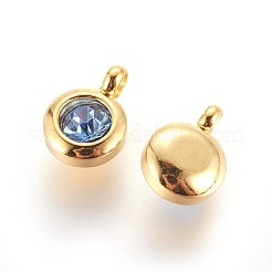 304ステンレススチールラインストーンチャーム  9月の誕生石チャーム  フラットラウンド  ライトサファイア  9.3x6.5x4mm  穴：2mm&nbsp;STAS-P237-10G-11