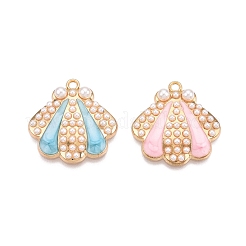 メッキ合金エナメルチャームラック  ABSの模造パールと  カドミウムフリー＆ニッケルフリー＆鉛フリー  ライトゴールド  シェルチャーム  ミックスカラー  25x24x5mm  穴：1.8mm&nbsp;ENAM-N056-367KCG