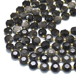 天然銀黒曜石ビーズ連売り  ファセット六角形カット  フラットラウンド  シードビーズで  10~10.5x6mm  穴：1mm  約31~32個/連  15.35''~15.55''（39~39.5センチメートル）&nbsp;G-C116-A106-01