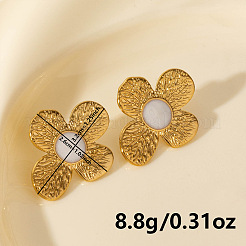 304ステンレススチールフラワースタッドピアス  不規則なファッション高級イヤリングアクセサリー  ゴールドカラー  32x26mm&nbsp;BM1412-2