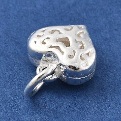 スターリングシルバーの中空ハートチャーム925個  スタンプ925個付き  銀  9.5x9.5x4.5mm  丸カン：5.5x0.8ミリ  内径：4mm&nbsp;STER-S009-11C-S