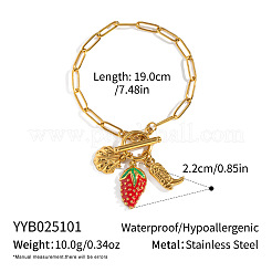 Ocean 304 Stainless Steel Enamel Strawberry Shell Shape Charm Paperclip Chain Bracelets with OT Clasps&nbsp;VA6795