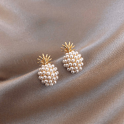 パイナップル合金プラスチック模造真珠スタッドピアス  ゴールドカラー  18x10mm&nbsp;FS-WG66433-01