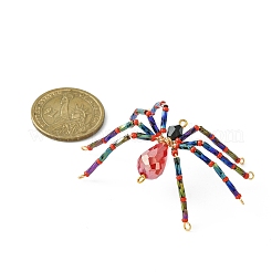 5 個 5 色ミユキシード & ガラスビーズペンダント  金色のステンレス鋼線のパーツ付き  クモのチャーム  ミックスカラー  30~30.5x64~66x10mm  穴：1.2~1.8mm  1pc /カラー&nbsp;PALLOY-JF02101-M
