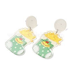 クリスマス アクリル ダングル スタッド イヤリング、304 ステンレス ピン付き、女性用  クリスマスソックス  56x27mm&nbsp;EJEW-D060-01C