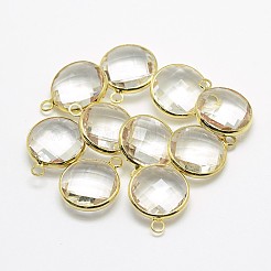 金色のトーンの真鍮ガラスペンダント  フラットラウンド  ミックスカラー  12x9x5mm  穴：2mm&nbsp;GLAA-J018A-G