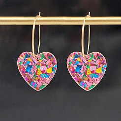 キラキラハートのアクリル＆チタン合金フープピアス（女性用）  ピンク  46x25mm&nbsp;FS-WG2AED5-02