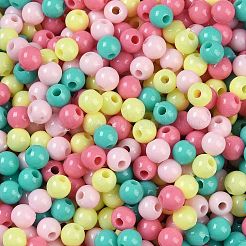 不透明なアクリルビーズ  ラウンド  ミックスカラー  4mm  穴：1.2mm&nbsp;X1-OACR-H118-07B-10