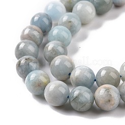 天然石アクアマリンビーズ連売り  ラウンド  グレードAB +  10mm  穴：1mm  約40個/連  15.79''（40.1センチメートル）&nbsp;G-F641-02-10mm-01A