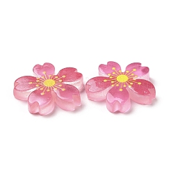 蓄光樹脂カボション  5枚の花/桜  ショッキングピンク  26x5mm&nbsp;RESI-G030-01F