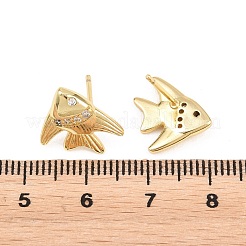 真鍮製マイクロパヴェキュービックジルコニアスタッドピアス  魚  鉛フリー＆カドミウムフリー  長持ちメッキ  ラックめっき  18KGP本金メッキ  14x13.5mm&nbsp;EJEW-G471-27G