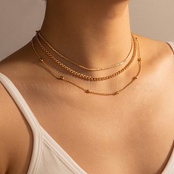女性用合金3層チェーンネックレス  ゴールドカラー  11.81~15.75インチ（30~40cm）&nbsp;FS-WG2A2B2-01