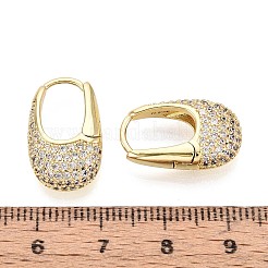 Brass Micro Pave Clear Cubic Zirconia Oval Hoop Earrings&nbsp;EJEW-K267-17G