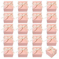 正方形の紙製ギフトボックス20個  リボン付き  誕生日結婚式パーティーチョコレートキャンディギフトボックス  ピンク  完成品：12x12x9cm&nbsp;CON-PH0003-51A