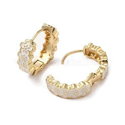 花の本物の18Kゴールドメッキ真鍮フープピアス  エナメル  ホワイト  19.5x6mm&nbsp;EJEW-L268-017G-02