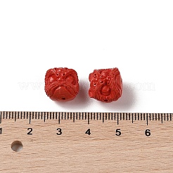 合成サンゴ刻まれたビーズ  染め  ライオンヘッド  ファイヤーブリック  11.5x11.5x11mm  穴：1.4mm&nbsp;CORA-C001-03