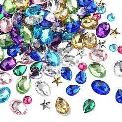 60個 15スタイル アクリルラインストーン フラットバックカボション  多面カット  底面銀メッキ  ミックスカラー  8~18x8~13x1.5~4.8mm  4個/スタイル&nbsp;GACR-YW0001-05A