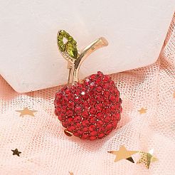 リンゴ合金ブローチ  ラインストーン付き  ルビー  36x22mm&nbsp;JEWB-Q004-05KCG
