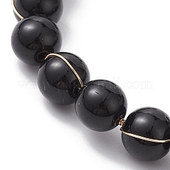 合金留め金付きガラス丸ビーズブレスレット  ブラック  7-3/4インチ（19.8cm）&nbsp;BJEW-JB10125