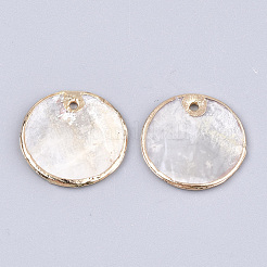 ナチュラルカピスシェルペンダント  ブラスエッジメッキ  フラットラウンド  ライトゴールド  18x1mm  穴：1.2mm&nbsp;SHEL-T012-07B