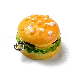 不透明樹脂ペンダント  プラチナトーンの鉄ループ付き  模造食品  ハンバーガー  ゴールド  20x16x11mm  穴：2mm&nbsp;RESI-D055-121P