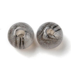 レジンヨーロピアンビーズ  ラメパウダー入り大穴ビーズ  ラウンド  グレー  13.5x13mm  穴：4mm&nbsp;RESI-D068-01C