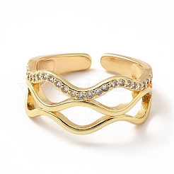 Cubic Zirconia Wave Open Cuff Ring&nbsp;RJEW-H101-25G