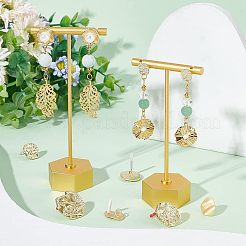 24個12スタイルの合金スタッドピアス金具  24個のプラスチック製イヤーナット付き  フラットラウンド＆オーバル＆ティアドロップ  ゴールドカラー  10~24x10~24mm  穴：1.5~4.5mm  ピン：0.7mm  2個/スタイル&nbsp;FIND-HY0001-13