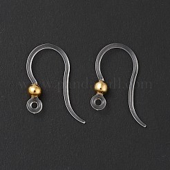 透明レジン ピアスフック  316ステンレススチールの丸型ビーズと水平ループ付き  ゴールドカラー  16x12x3mm  穴：1.2mm  21ゲージ  ピン：0.7mm&nbsp;LS-RESI-G050-01G