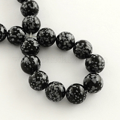 Natural Gemstone Snowflake Obsidian Round Bead Strands&nbsp;G-R264-10mm