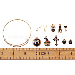 Diyジュエリーセットキット  真鍮製のピアスフック付き  調節可能なステンレススチール製バングルの作成と合金エナメルチャーム  混合図形  ブラック  6x1mm  内径：4mm&nbsp;DIY-TA0002-91
