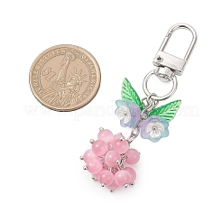 丸い猫の目のペンダントの装飾  ガラスの花のビーズと合金の回転留め金付き  パールピンク  75mm&nbsp;HJEW-JM04199-01