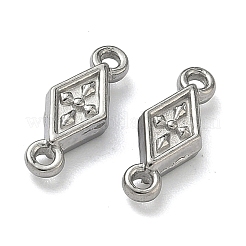 304ステンレススチールリンク  クロスコネクターチャーム付き菱形  変色しない  ステンレス鋼色  11.5x4.5x2.5mm  穴：1mm&nbsp;STAS-D211-13C-P