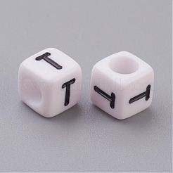 アクリル横穴レタービーズ  キューブ  ホワイト  文字t  サイズ：幅さ約6mm  長さ6mm  高差6mm  穴：約3.2mm  約2600個/500g&nbsp;PL37C9308-T