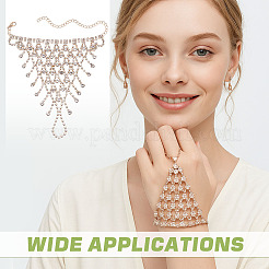 2Pcs Brass Rhinestone Chain Finger Rings Bracelet&nbsp;BJEW-ME0001-01G