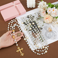 結婚式用のプラスチックパールリボン付き合金製ウェディングロープ  パーティーの装飾  ホワイト  1555mm&nbsp;HJEW-OC00271