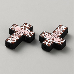 ハロウィンクロスシリコンビーズ  ラベンダーブラッシュ  33x24x8mm  穴：2mm&nbsp;SIL-WH0025-01D