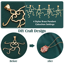 4Pcs 4 Styles Brass Pendant Cabochon Settings&nbsp;KK-PH0010-44G