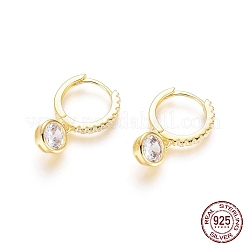 925スターリングシルバーフープピアス  キュービックジルコニア付き  フラットラウンド  透明  ゴールドカラー  20mm  ピン：0.7mm&nbsp;STER-G031-08G